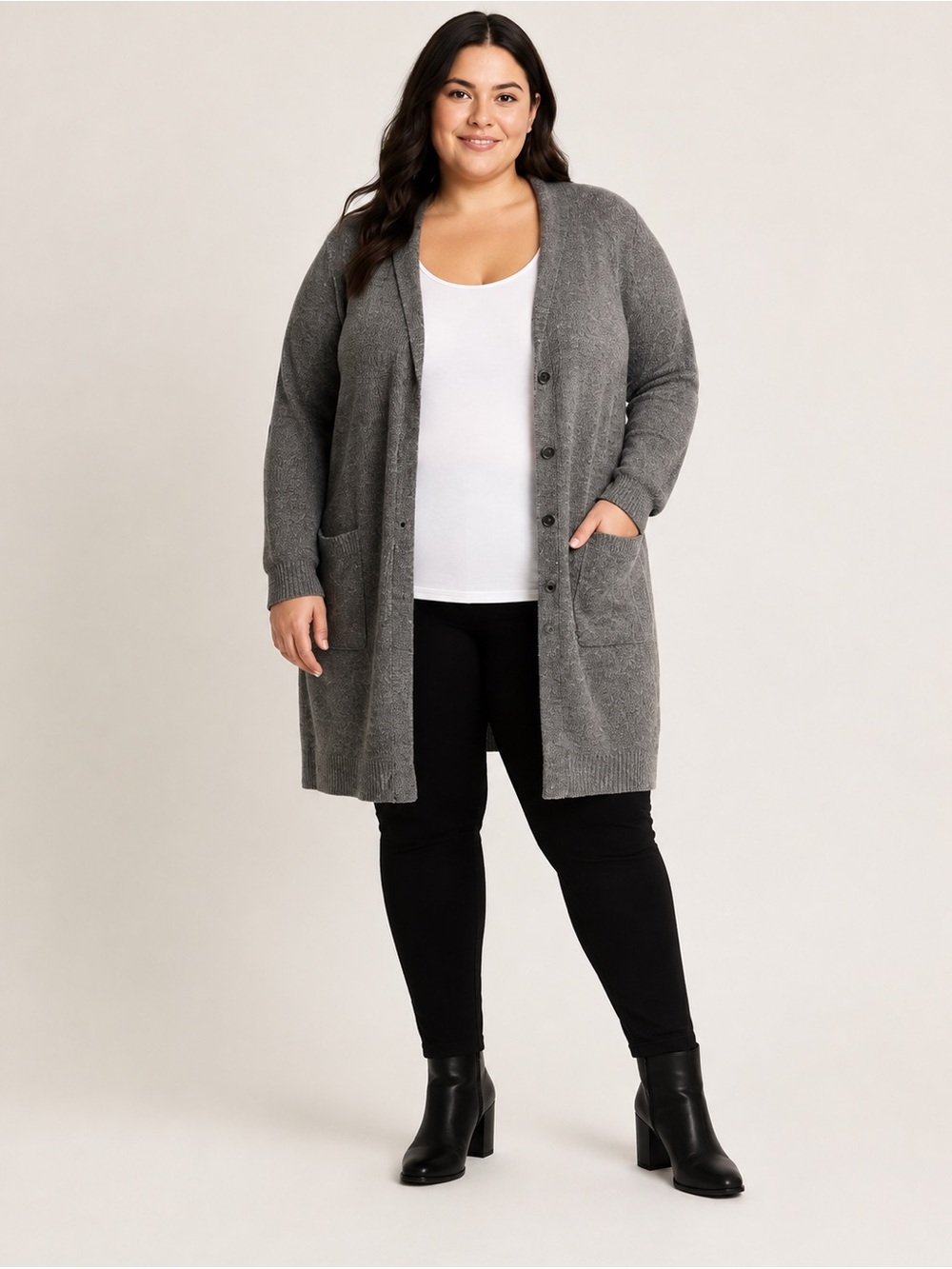 torrid Longline Button Cardigan - Gray